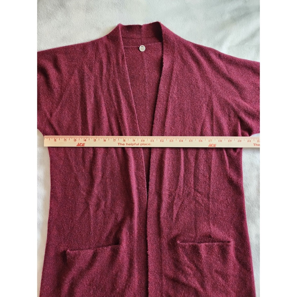 Margaret O'Leary 100% Cashmere Open Front Cardigan Burgundy Wine Pockets M - Picture 6 of 7